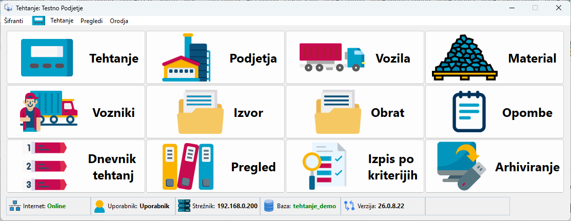 Glavno okno programa mTehtnica