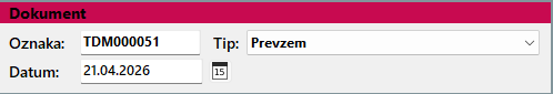 Razdelek Dokument pri vnosu tehtanja